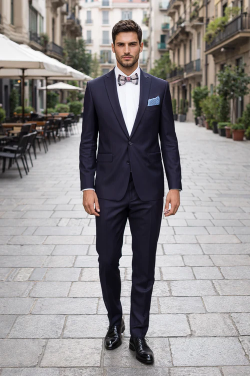 Mens Slim Fit 100% Wool Suit by Rossiman Rossi Peak Lapel Jacket and Plum Tapered Pants