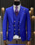 Mens One Button Peak Lapel Vested Wool Suit with Gold buttons in Royal Blue