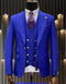 Mens Double breasted Suit - "Royal Blue" 1920s 1980s Style Peak Lapel Suits -  Back Side Vented  Mens One Button Peak Lapel Vested Wool Suit with Gold buttons in Royal Blue white