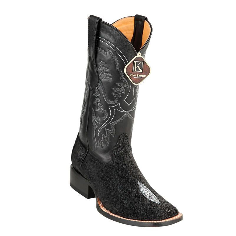Mens King Exotic Boots Square Toe Stingray Single Stone Black (48221205-) - 6 E