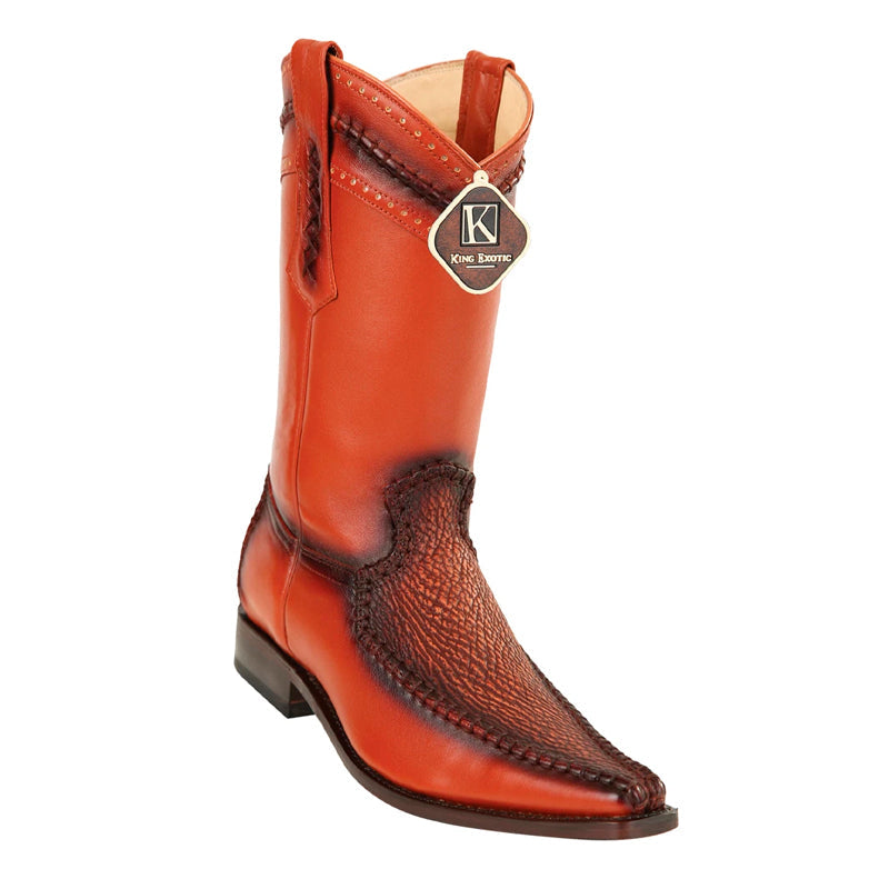 Mens King Exotic Sharkskin European Toe Boots - Cognac (477bd0903) - 6 E