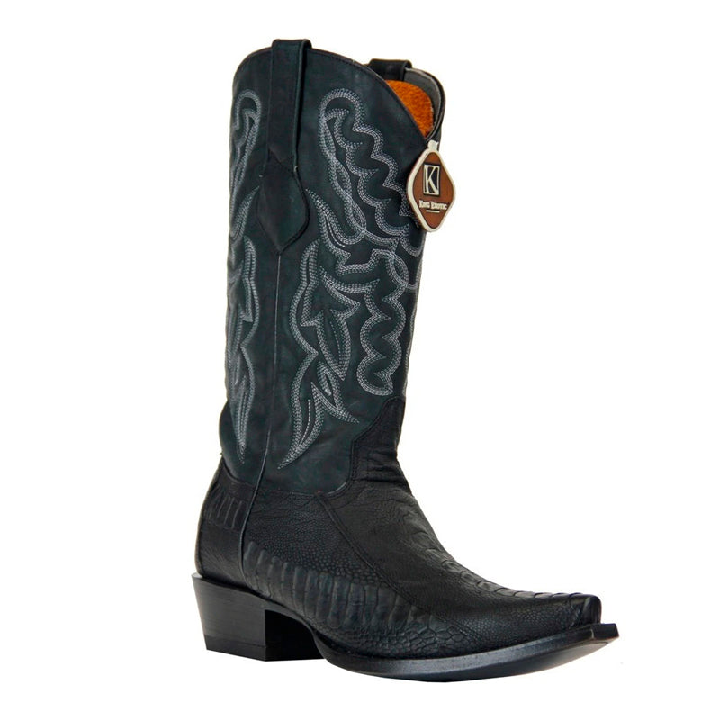 Mens Kings Exotic Boots Ostrich Leg Snip Toe Matte Black (494G0505-) - 6 E