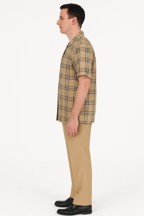 Beige Plaid Button-Up Shirt for Men â€“ Casual to Semi-Formal