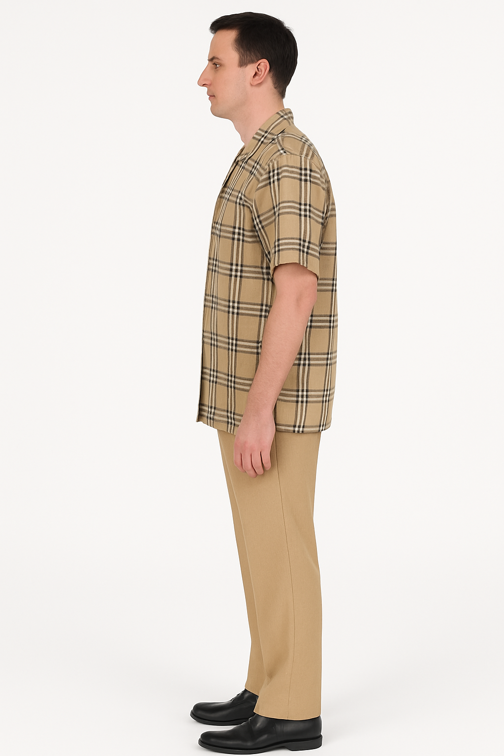 Beige Plaid Button-Up Shirt for Men â€“ Casual to Semi-Formal