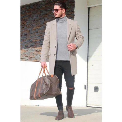 Mens Wool and Cashmere grey Overcoat -grey Topcoat