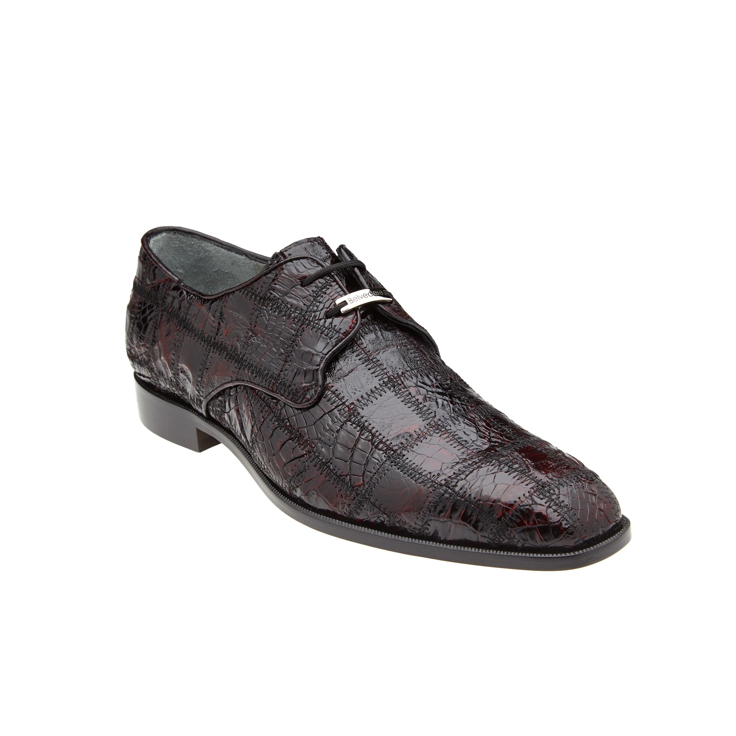 Mens Belvedere Sabato Crocodile Patchwork Oxford Dress Shoe in Black Cherry - 9