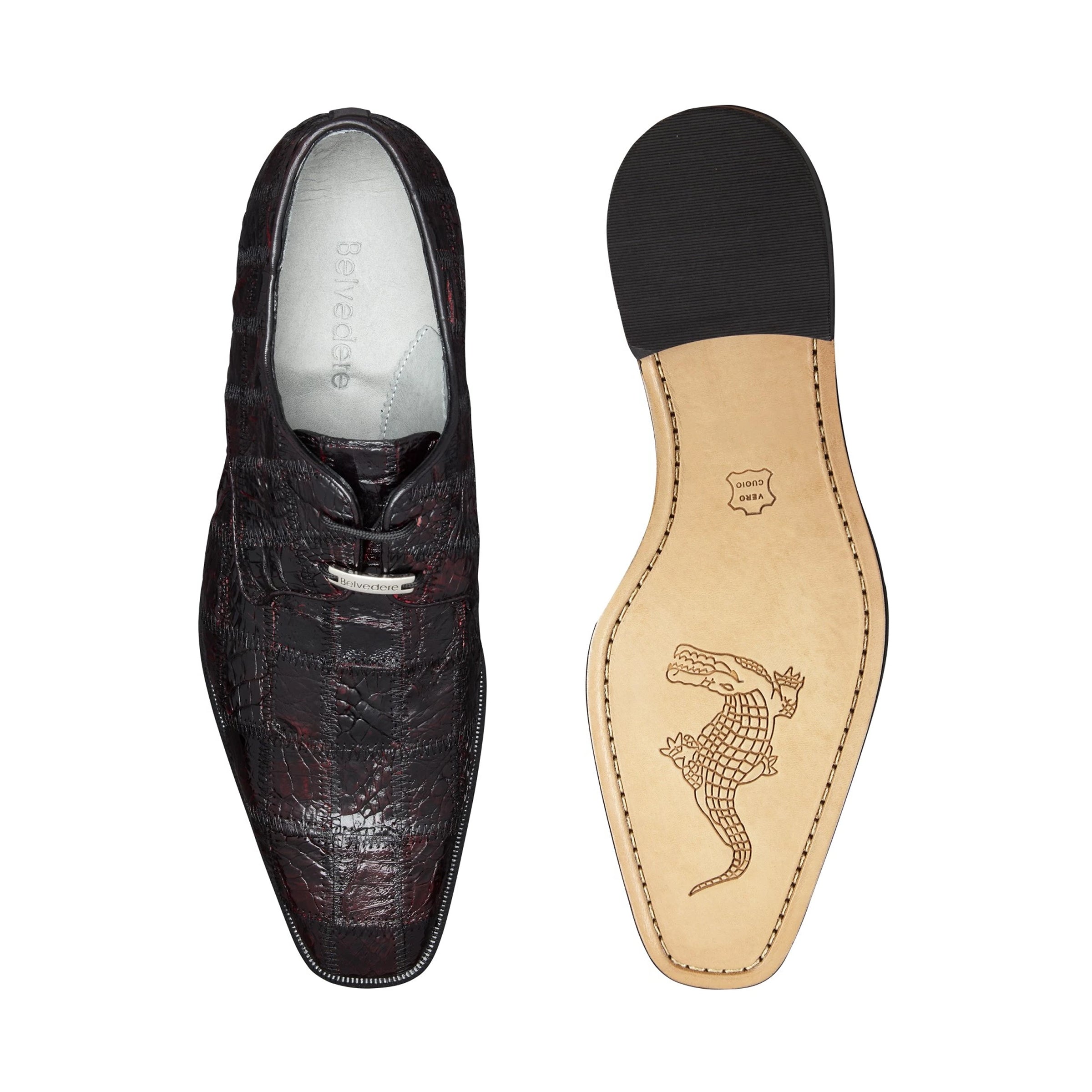 Mens Belvedere Sabato Crocodile Patchwork Oxford Dress Shoe in Black Cherry - 9