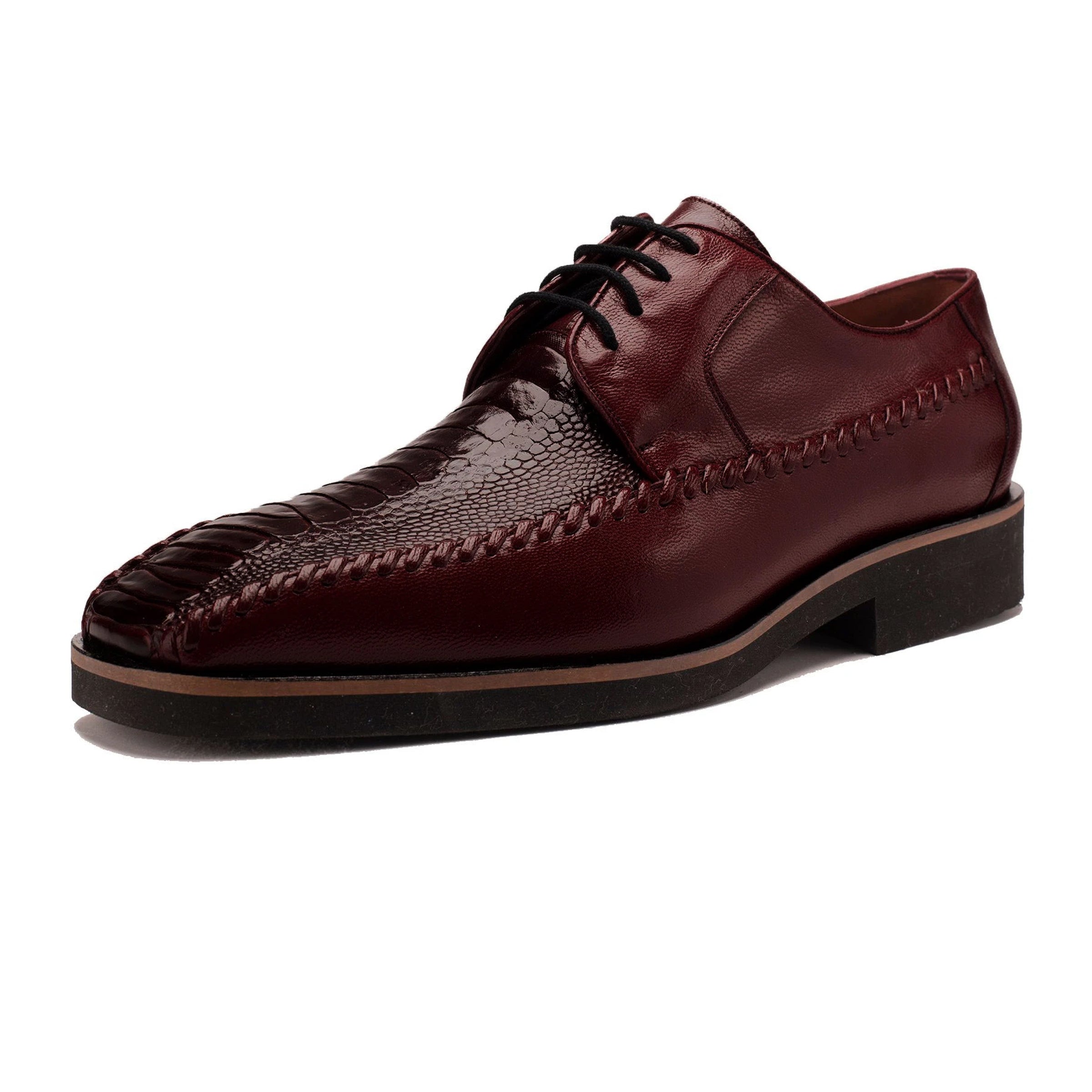 Mens Belvedere Tyson Genuine Ostrich & Calf Skin Dress Shoe in Burgundy - 8