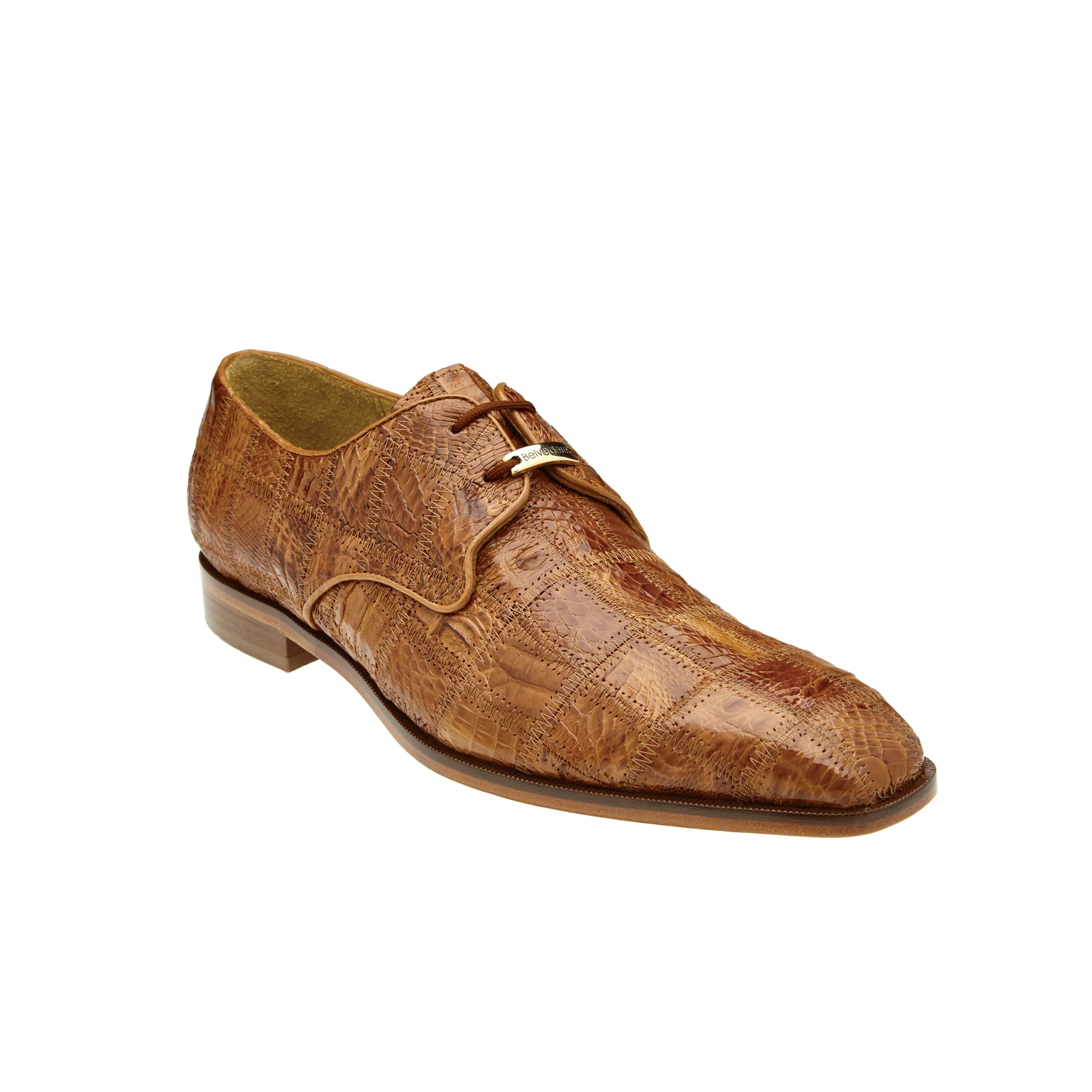 Mens Belvedere Sabato Crocodile Patchwork Oxford Dress Shoe in Honey Tan - 9