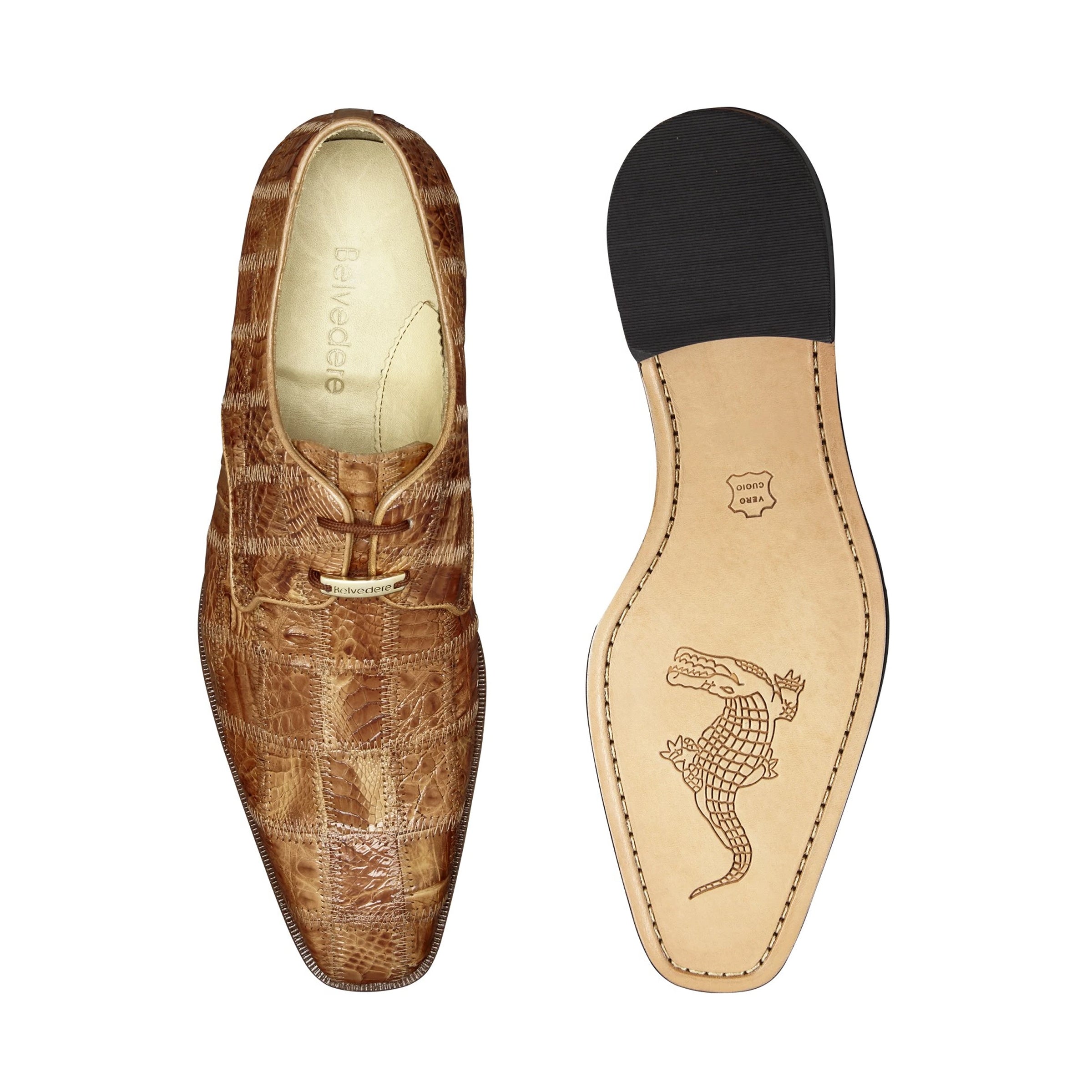 Mens Belvedere Sabato Crocodile Patchwork Oxford Dress Shoe in Honey Tan - 9