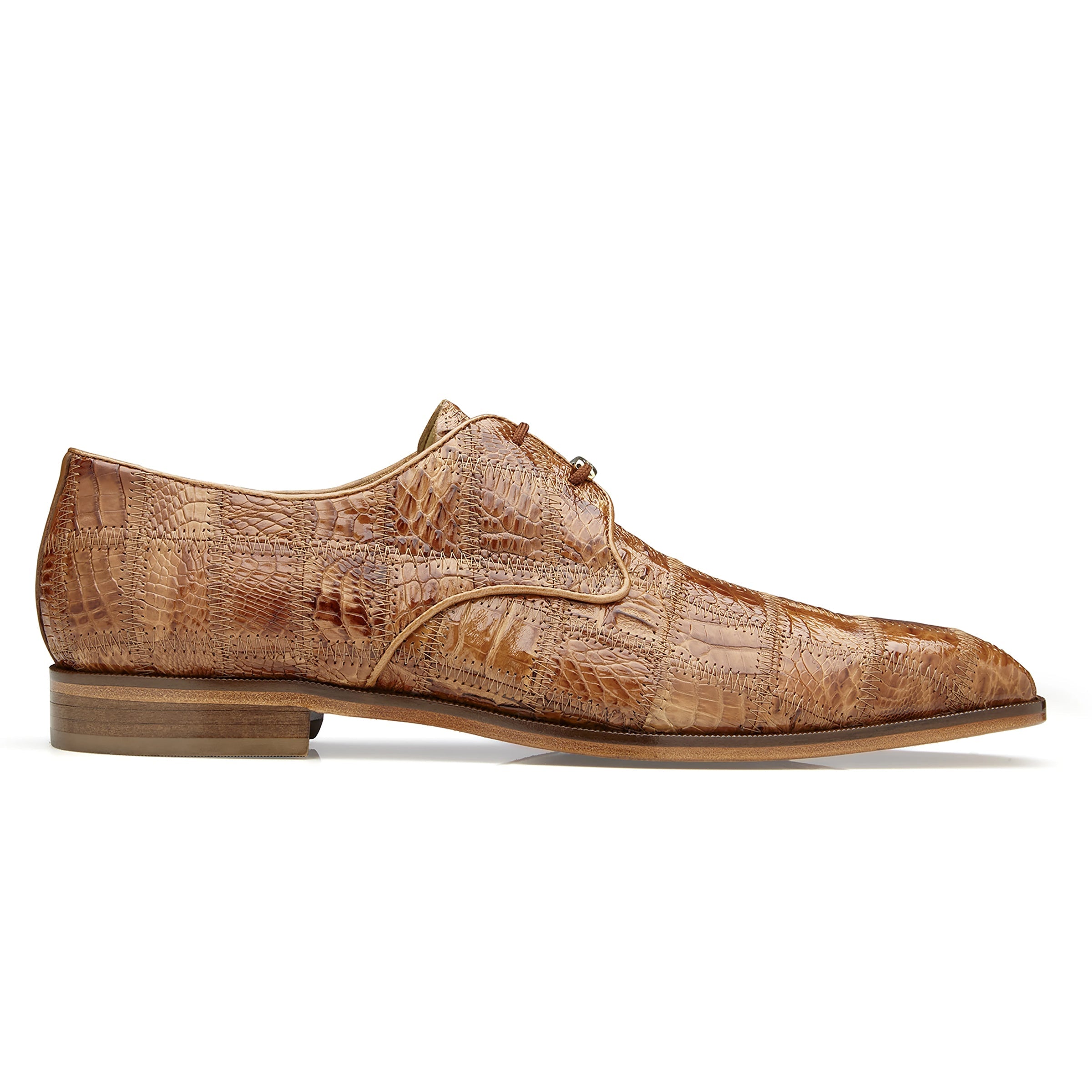 Mens Belvedere Sabato Crocodile Patchwork Oxford Dress Shoe in Honey Tan - 9