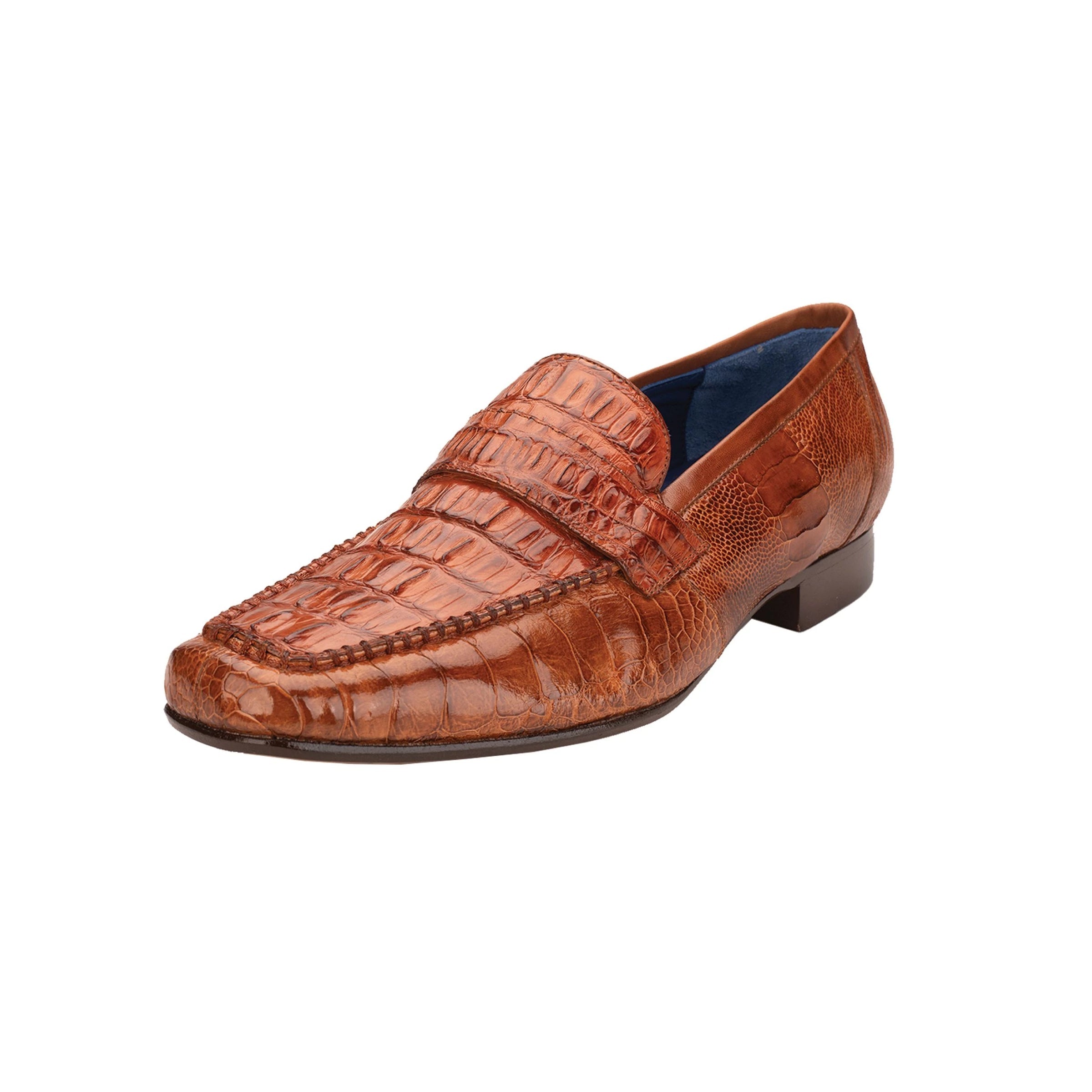 Mens Belvedere Natale Genuine Crocodile Loafer Dress Shoe in Brandy - 9