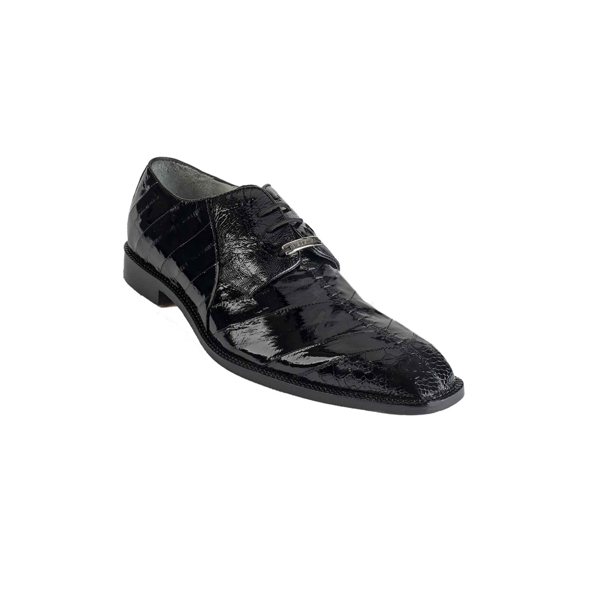 Mens Belvedere Nome Genuine Eel & Ostrich Lace Up Dress Shoe in Black - 9