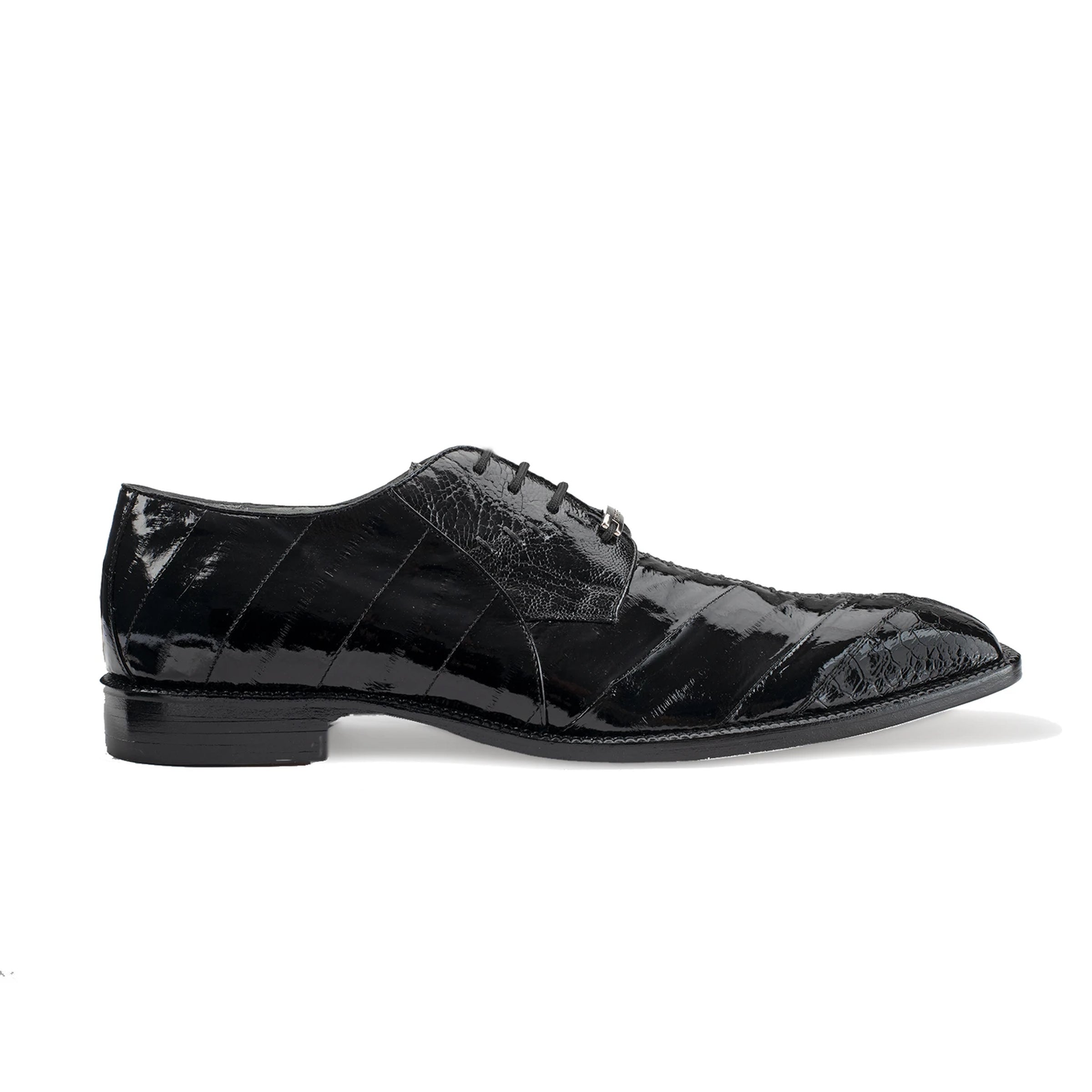 Mens Belvedere Nome Genuine Eel & Ostrich Lace Up Dress Shoe in Black - 9