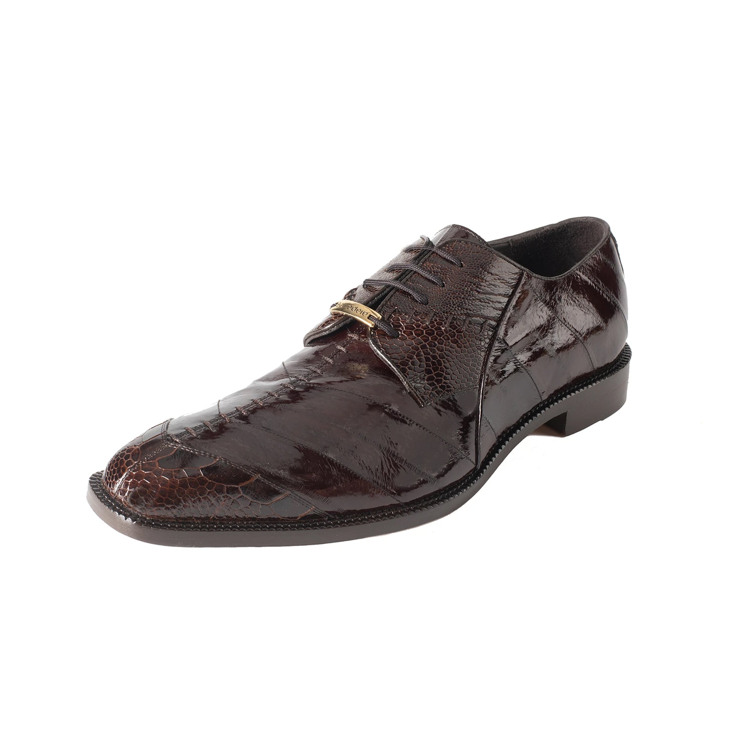 Mens Belvedere Nome Genuine Eel & Ostrich Lace Up Dress Shoe in Brown - 9