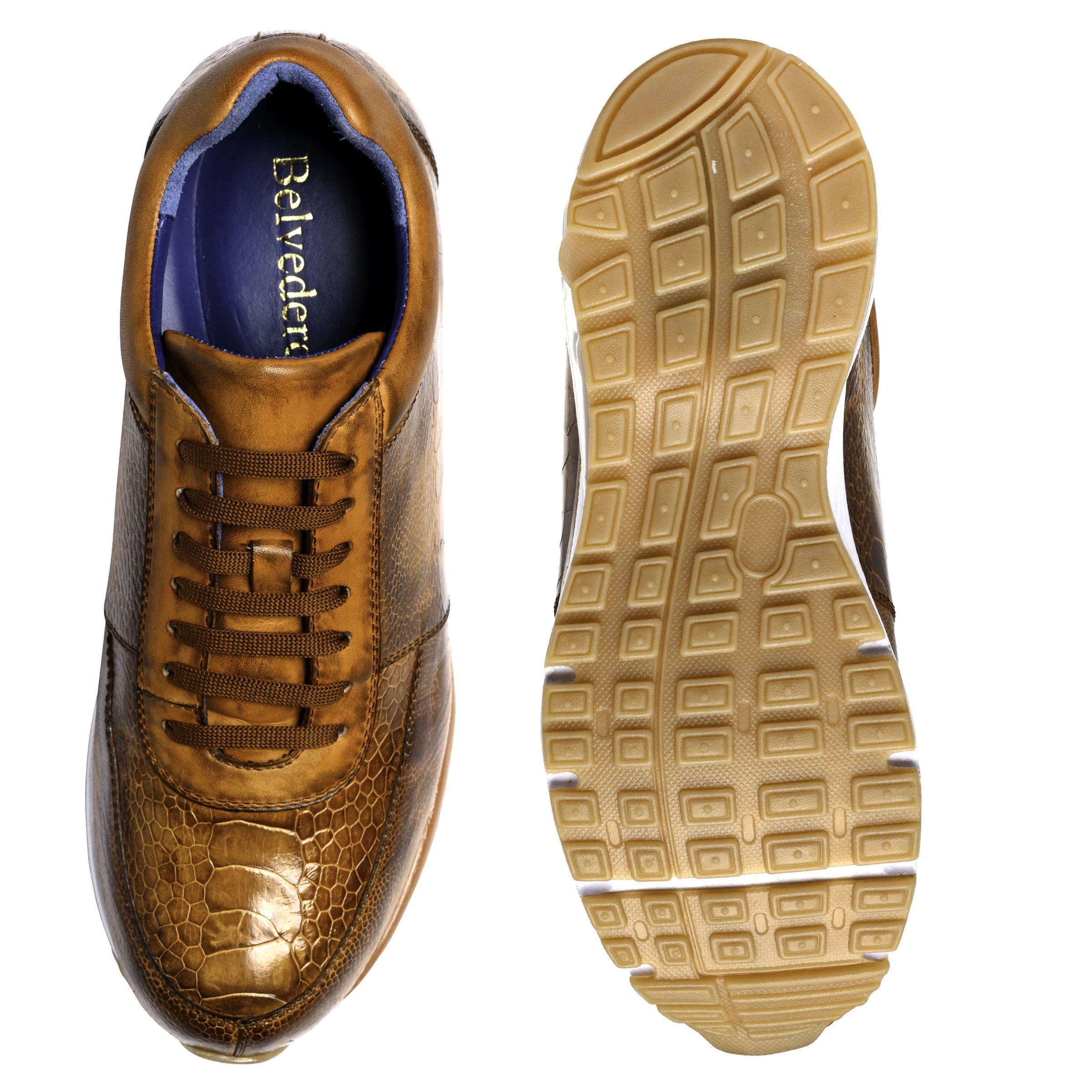 Mens Belvedere Todd Genuine Ostrich Leg Sneaker in Brandy Tan - 9