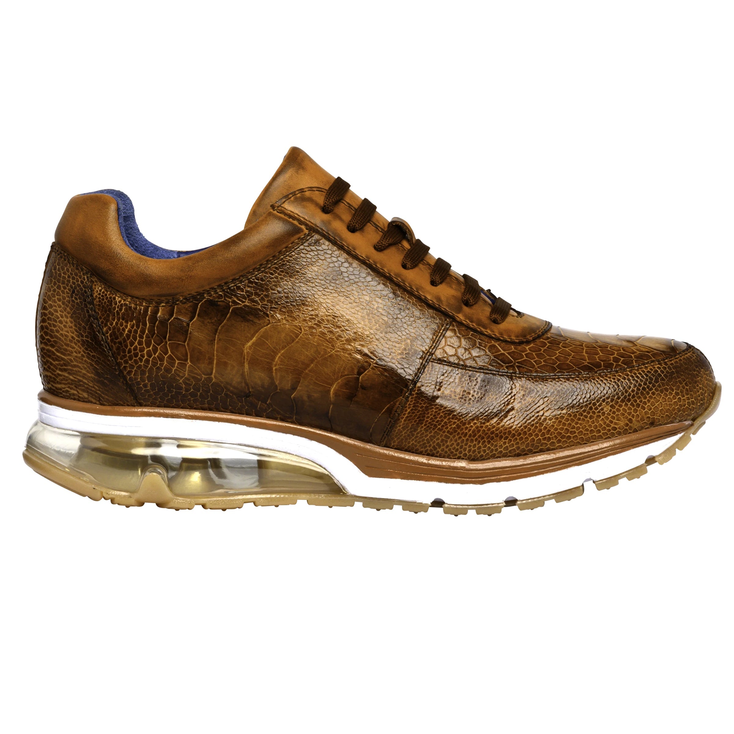 Mens Belvedere Todd Genuine Ostrich Leg Sneaker in Brandy Tan - 9