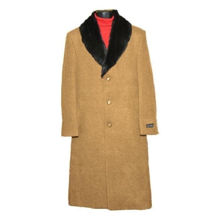 Mens Camel Big And Tall Notch Lapel Overcoat - Mens Topcoat - Wool Top Coat