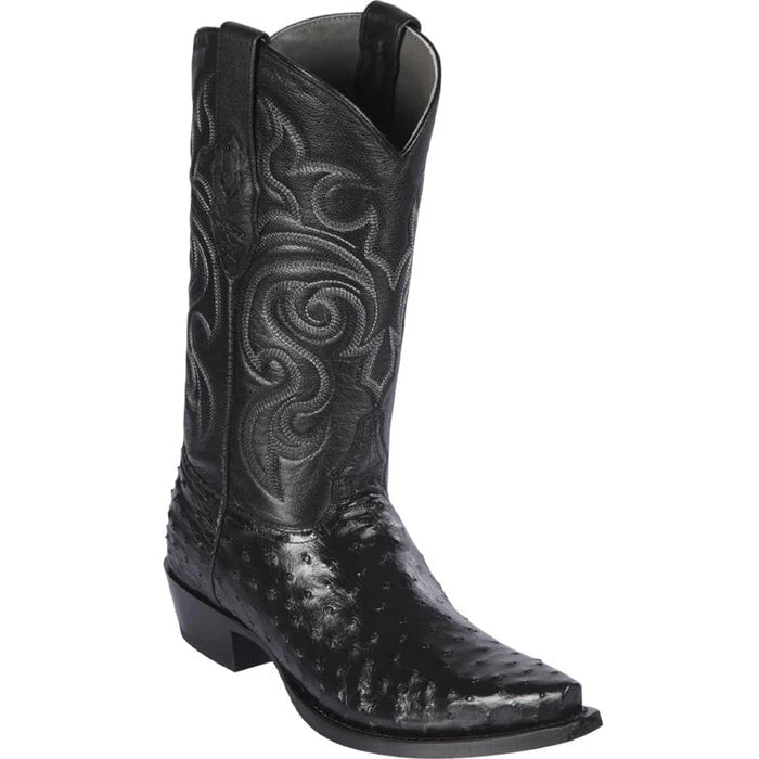 Los Altos Boots - Mens Dress Cowboy Boot - Low Priced Mens Black Ostrich Boots - Snip Toe- in Black - 6