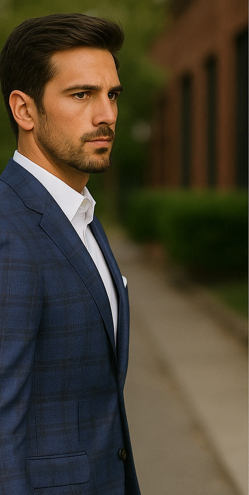 Mens Blue And Black Plaid Sport Coat - 36 Short