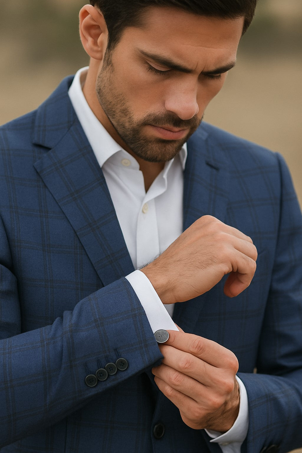 Mens Blue And Black Plaid Sport Coat - 36 Short