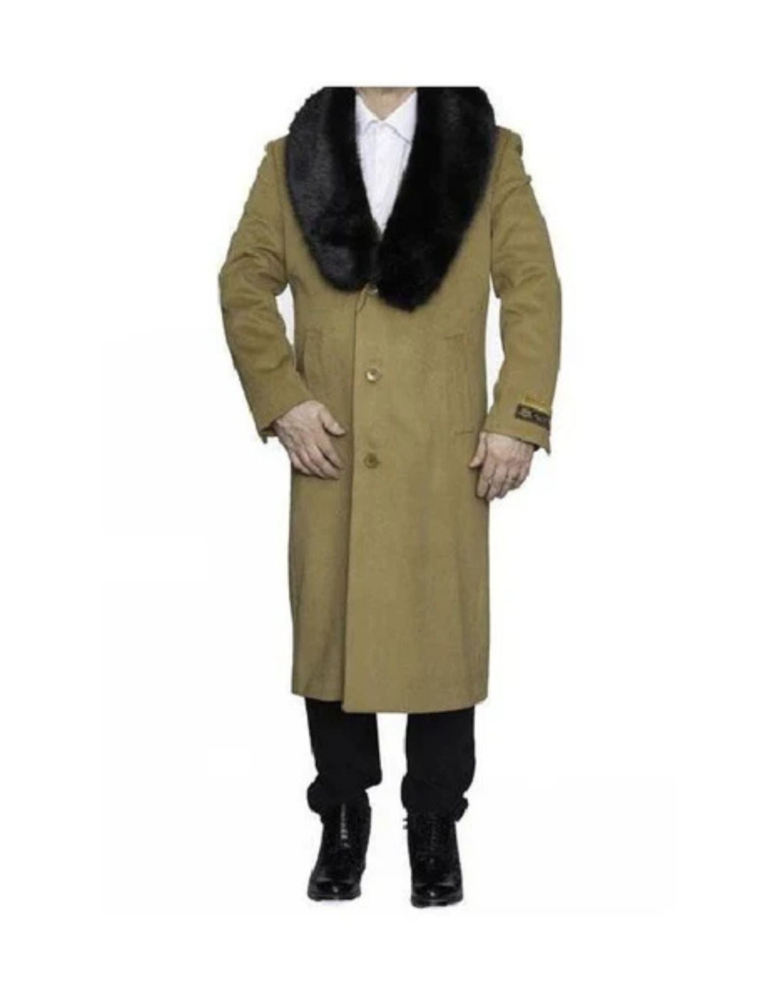 Mens Camel Big And Tall Notch Lapel Overcoat / Topcoat - Coat Size 38