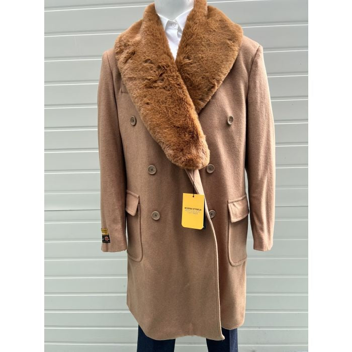 Mens Camel Color Peacoat - Mens Wool Camel Peacoat