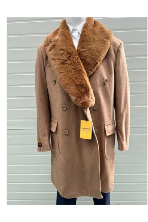 Mens Camel Color Peacoat - Mens Wool Camel Peacoat