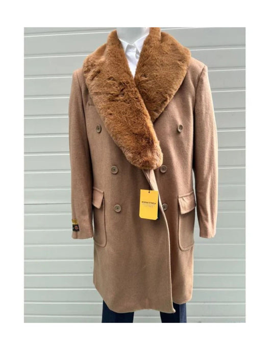Mens Camel Color Peacoat - Mens Wool Camel Peacoat