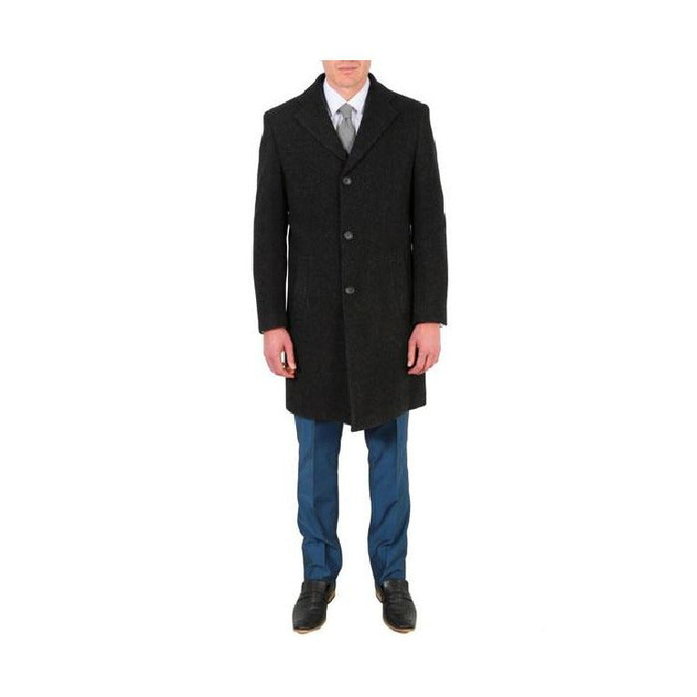 Mens Carcoat Single Breasted Fit Wool/Poly Charcoal Overcoat