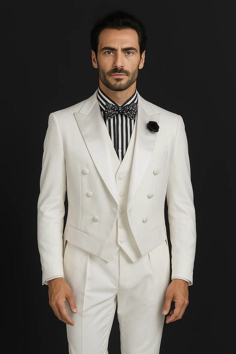 Mens Classic Vested Tail Tuxedo in White