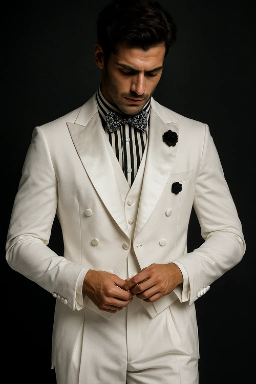 Mens Classic Vested Tail Tuxedo in White