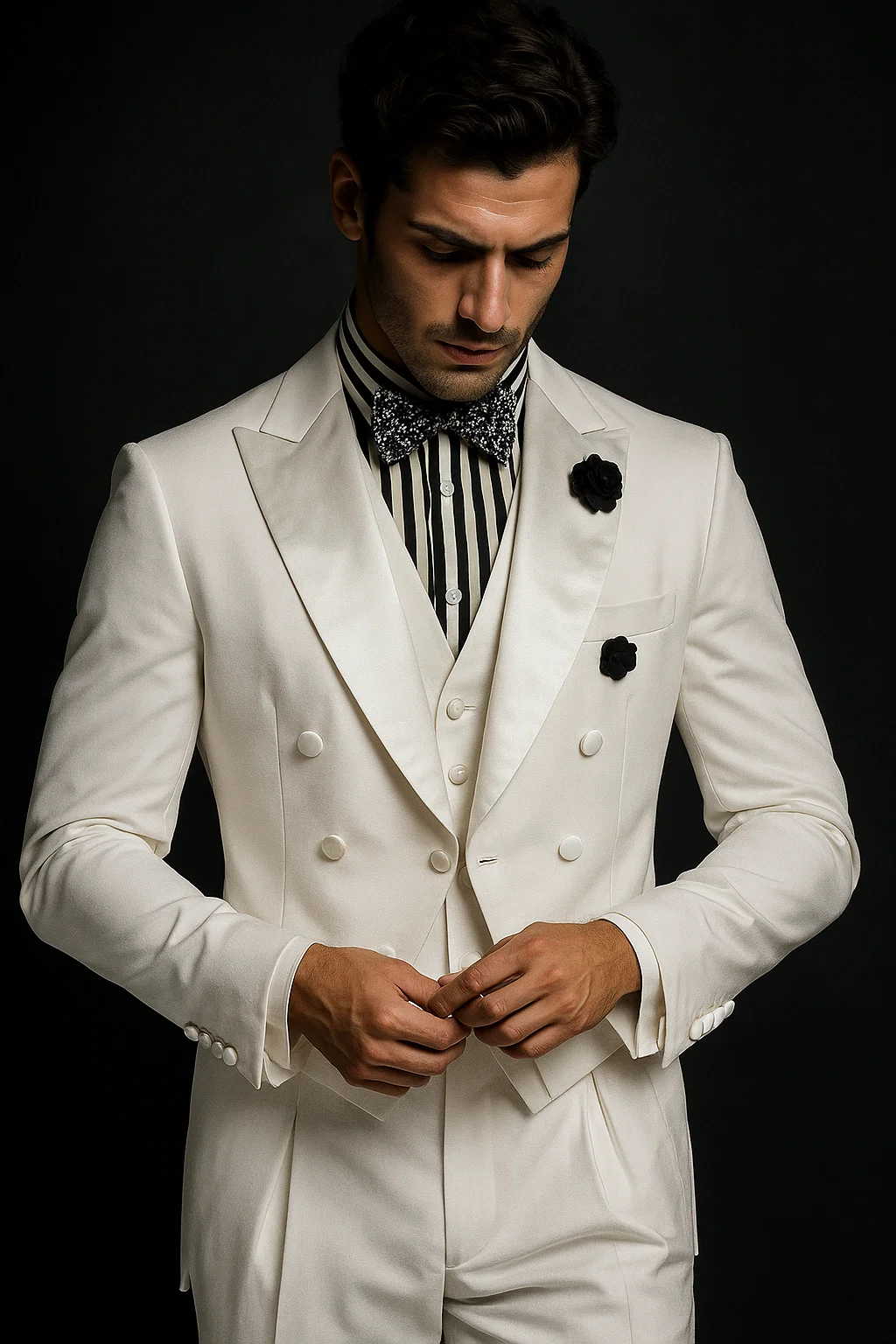 Mens Classic Vested Tail Tuxedo in White - 36 Short