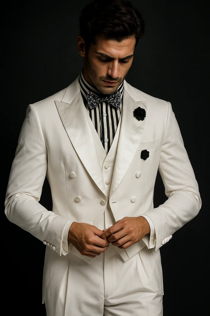 Mens Classic Vested Tail Tuxedo in White
