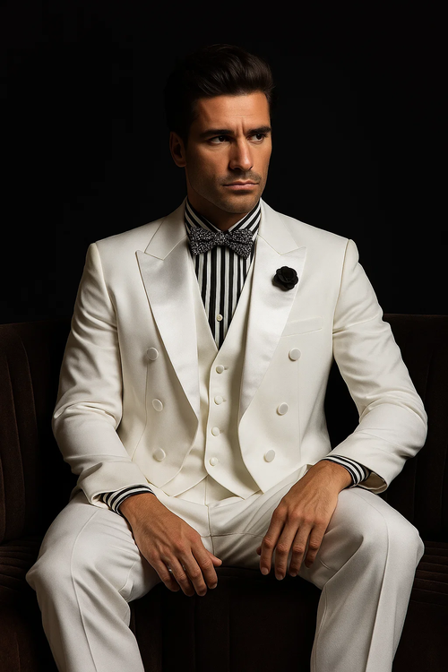 Mens Classic Vested Tail Tuxedo in White