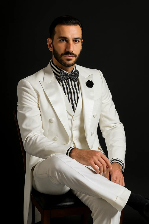 Mens Classic Vested Tail Tuxedo in White