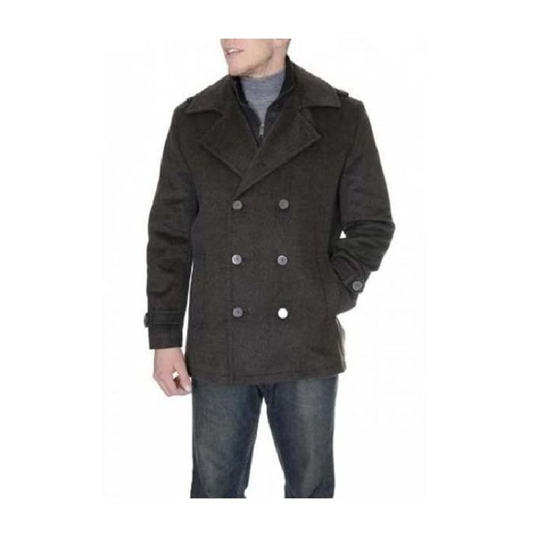 Mens Double Breasted Six Button Herringbone Brown Peacoat