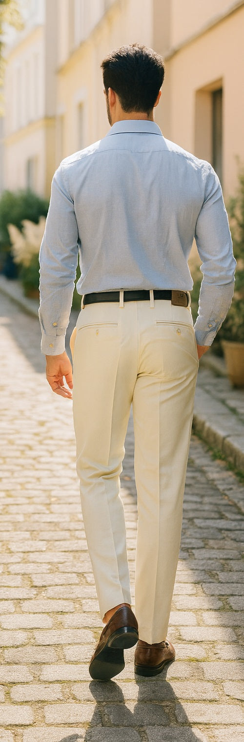 Mens Double Pleated Trousers - Double Pleated Dress Pants - Slacks Ivory - dress size pants : 28 Unfinished bottom
