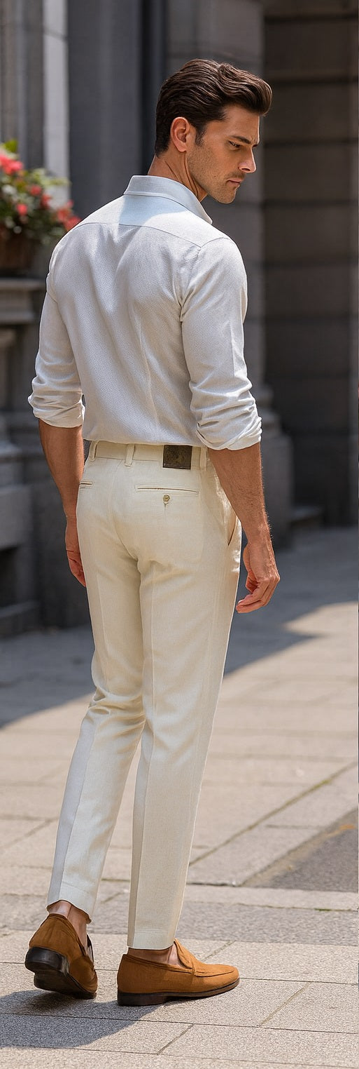 Mens Double Pleated Trousers - Double Pleated Dress Pants - Slacks Ivory - dress size pants : 28 Unfinished bottom