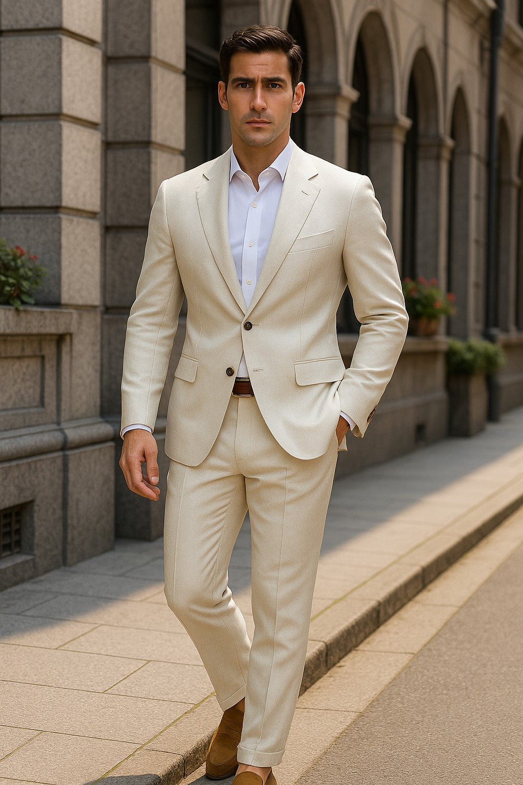 Mens Double Pleated Trousers - Double Pleated Dress Pants - Slacks Ivory - dress size pants : 28 Unfinished bottom