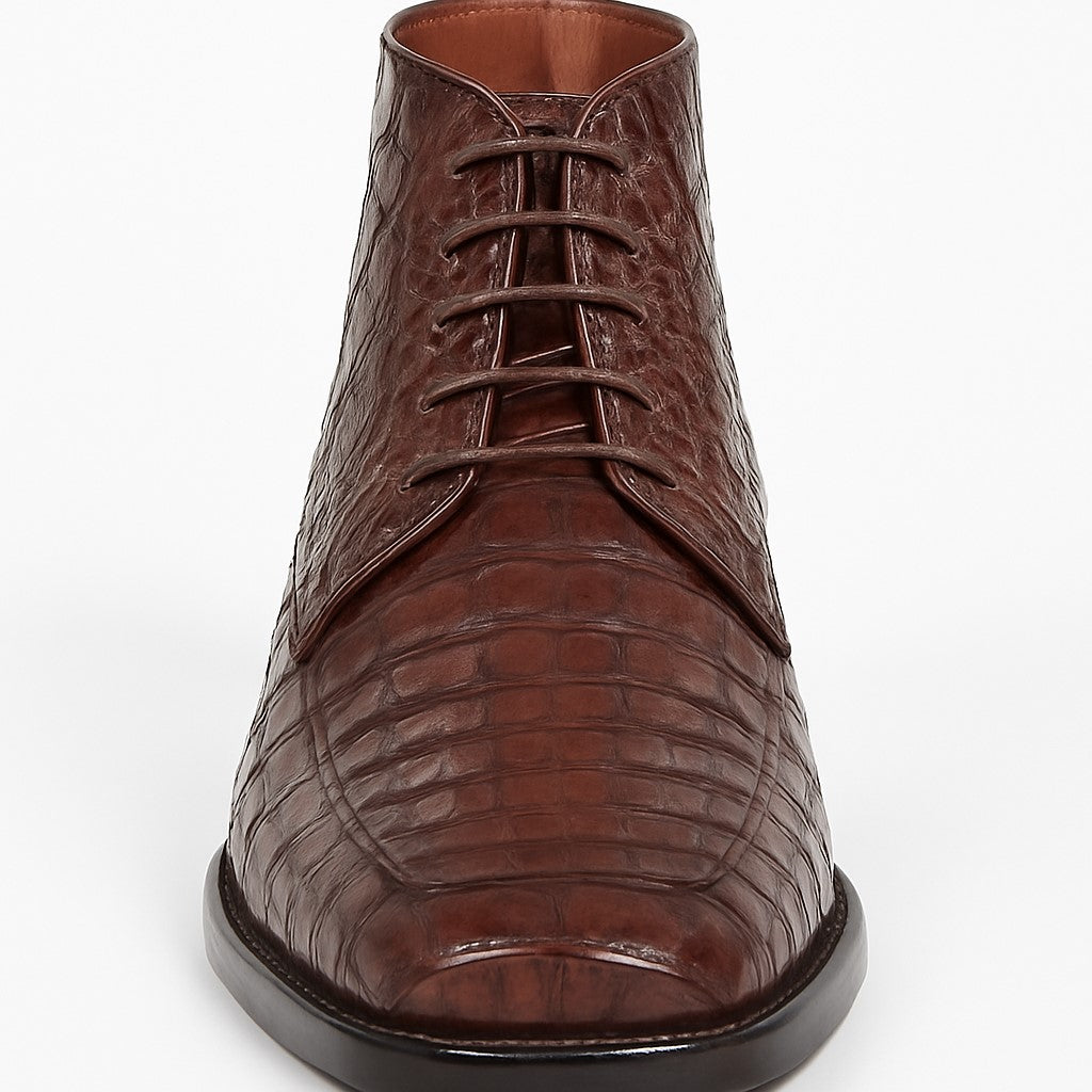 Mens Dress Ankle Boots Los Altos Boots Short Cowboy Boot - Western Ankle Boots Exotic Skin + Brown + Skin Type - US 8.0 Standard/D/ Medium / Eu:41-42
