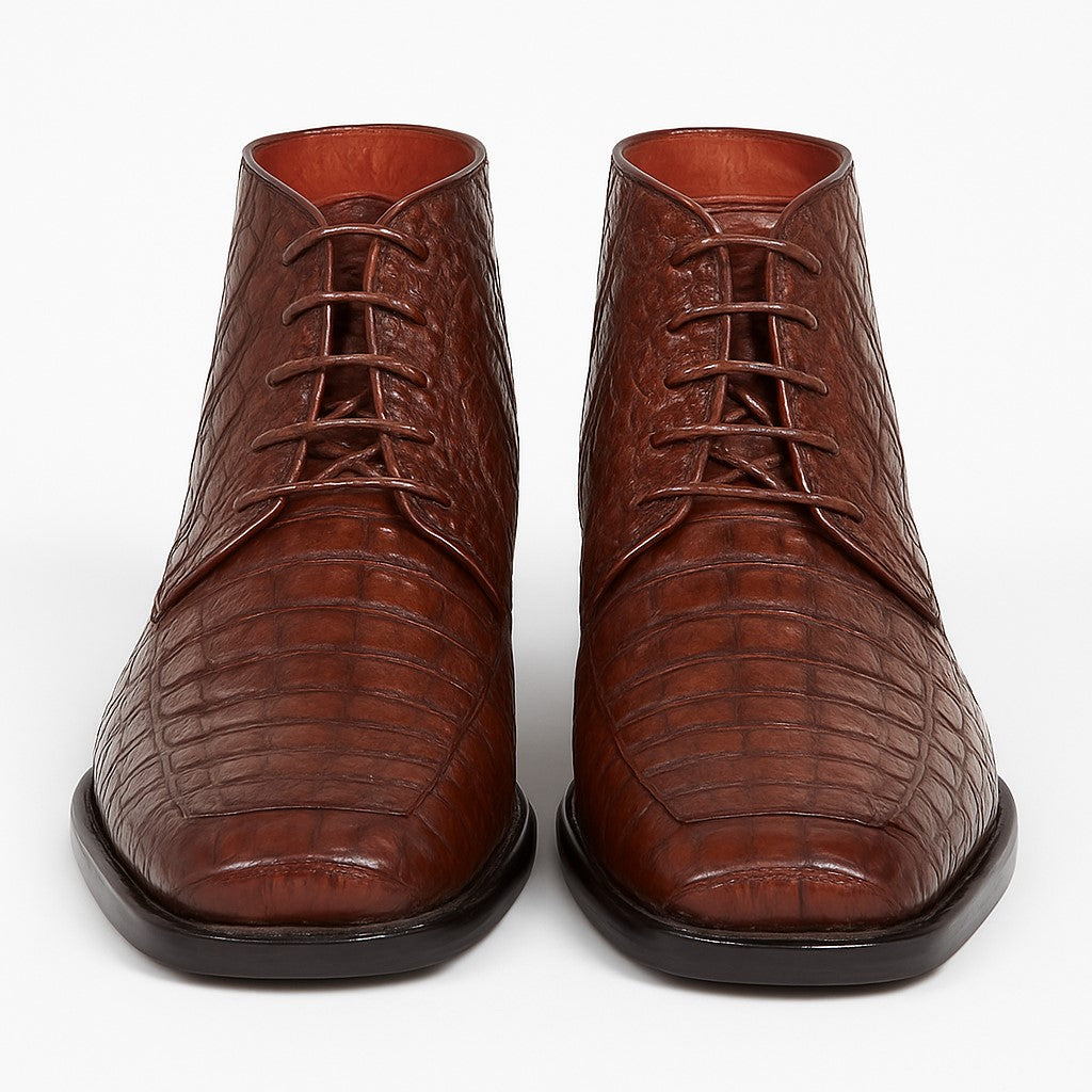 Mens Dress Ankle Boots Los Altos Boots Short Cowboy Boot - Western Ankle Boots Exotic Skin + Brown + Skin Type - US 8.0 Standard/D/ Medium / Eu:41-42