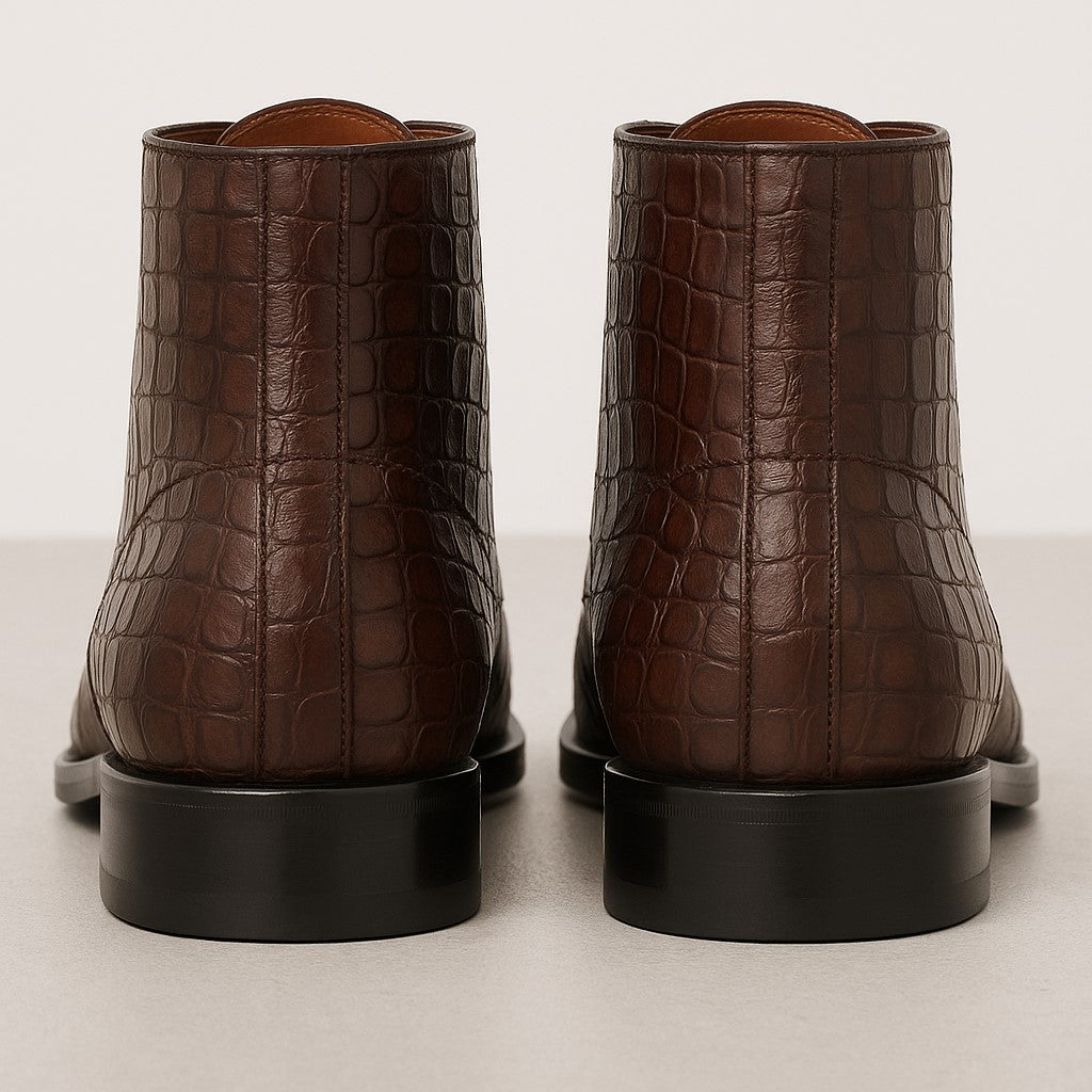 Mens Dress Ankle Boots Los Altos Boots Short Cowboy Boot - Western Ankle Boots Exotic Skin + Brown + Skin Type