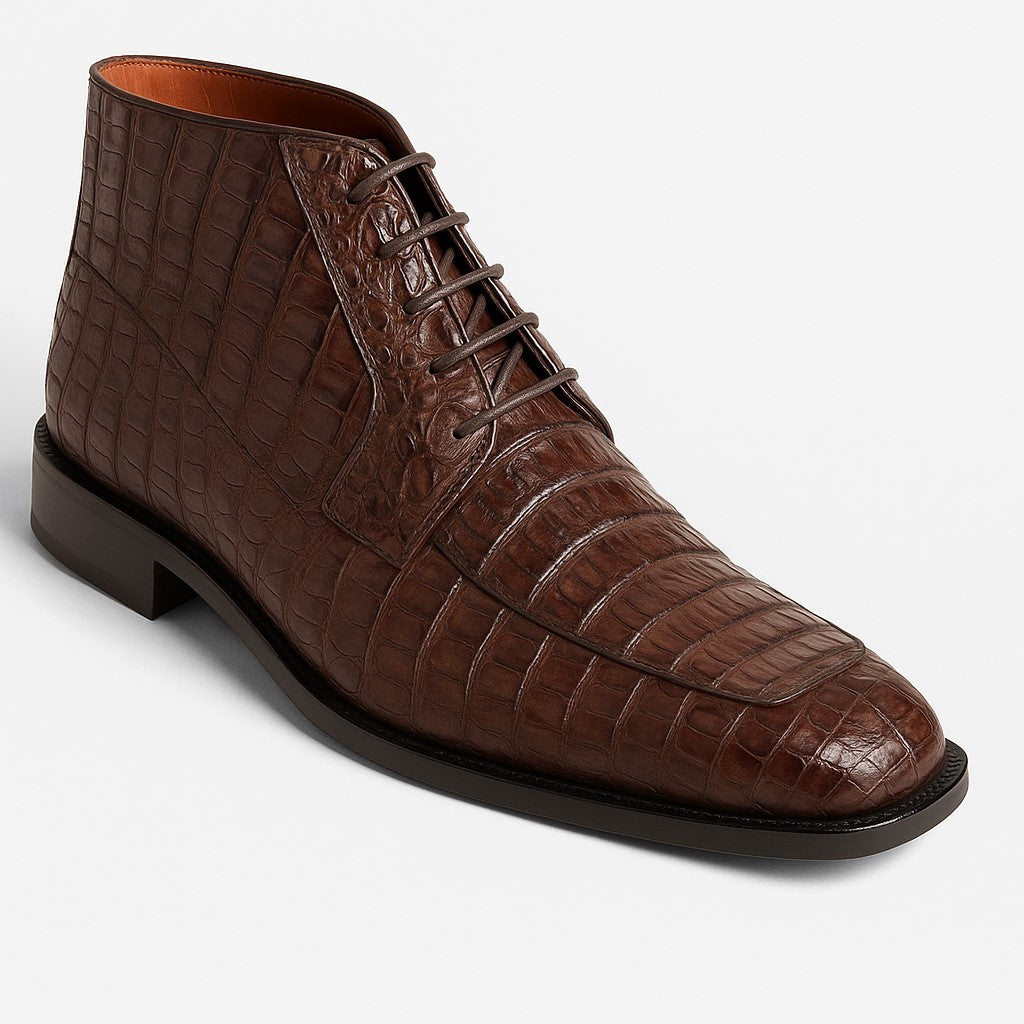 Mens Dress Ankle Boots Los Altos Boots Short Cowboy Boot - Western Ankle Boots Exotic Skin + Brown + Skin Type - US 8.0 Standard/D/ Medium / Eu:41-42