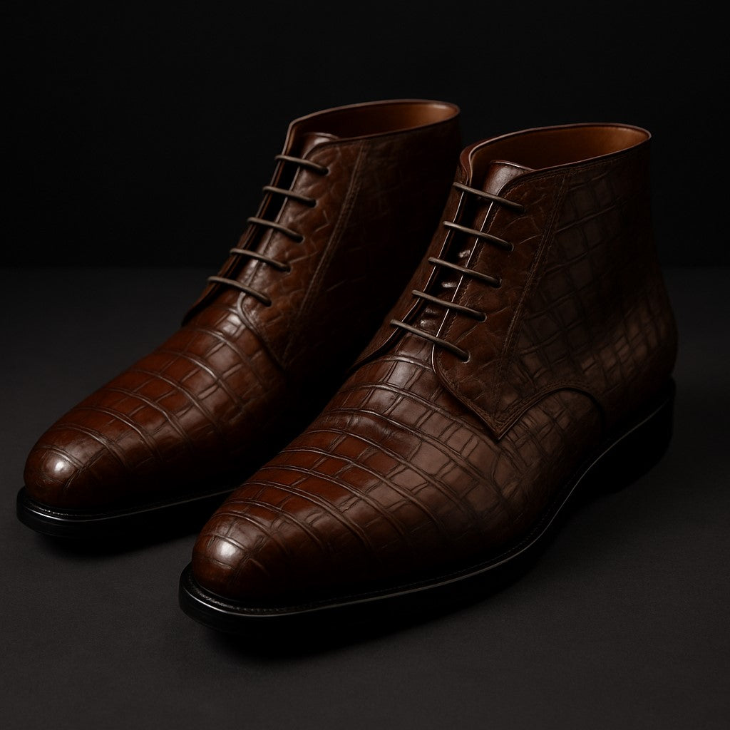 Mens Dress Ankle Boots Los Altos Boots Short Cowboy Boot - Western Ankle Boots Exotic Skin + Brown + Skin Type - US 8.0 Standard/D/ Medium / Eu:41-42