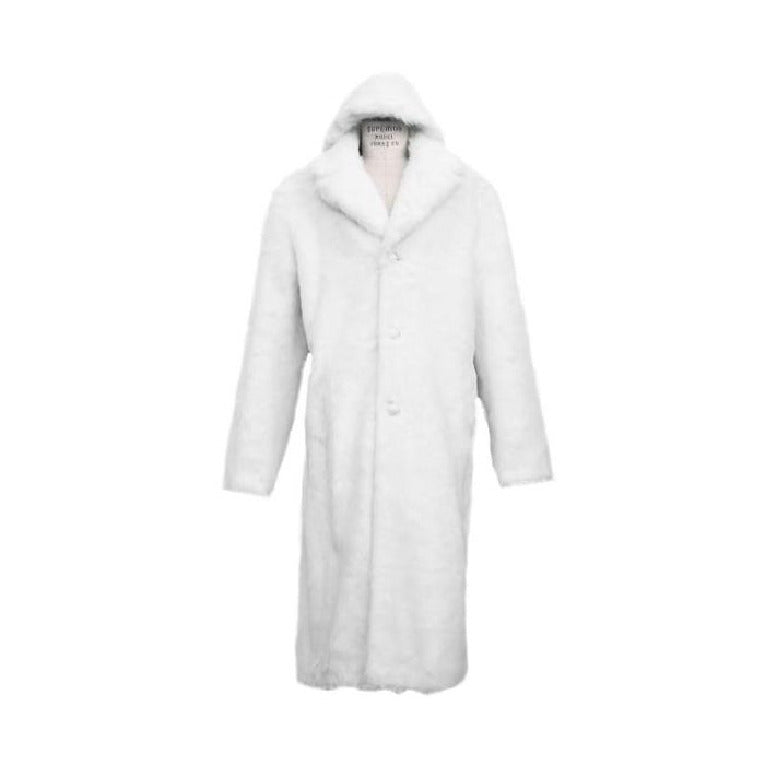 Mens Faux Fur Coat Full Length Hat Arctic White Overcoat