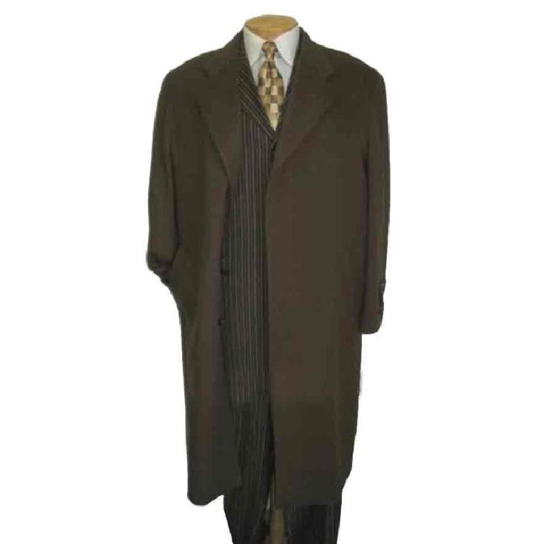 Mens Full Length Chocolate brown Overcoat Wool - Mens Topcoat