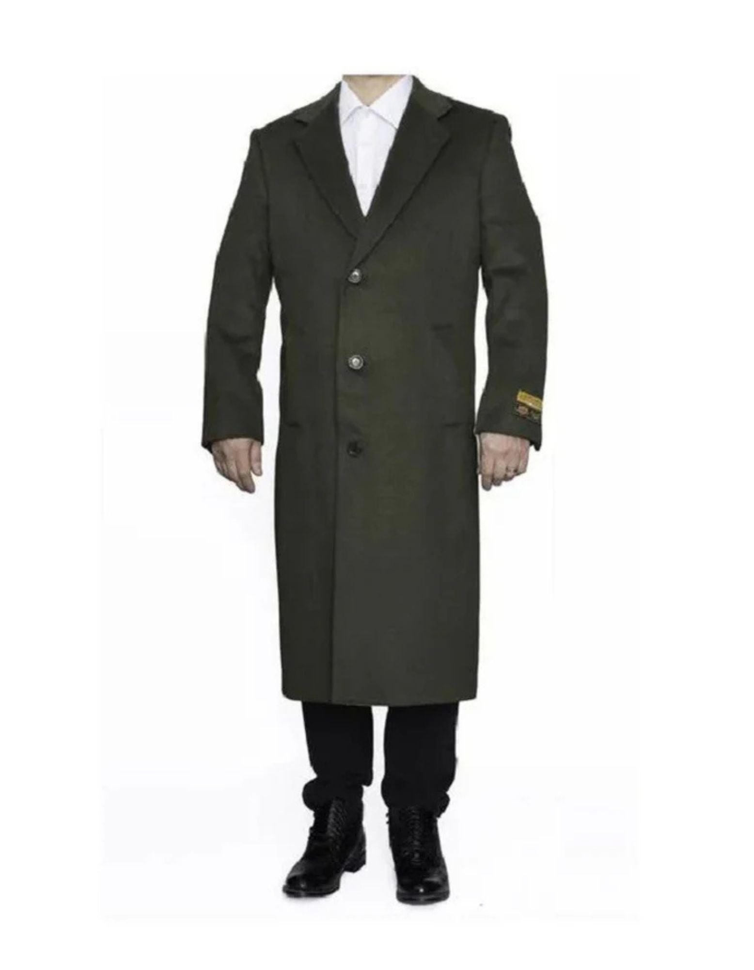 Mens Topcoat Full Length Wool Dress oloive green Top Coat - Coat Size 38