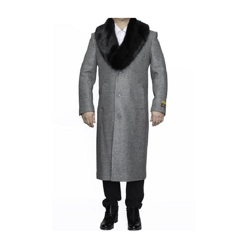 Mens Light Grey Full Length Wool Dress Top overcoat