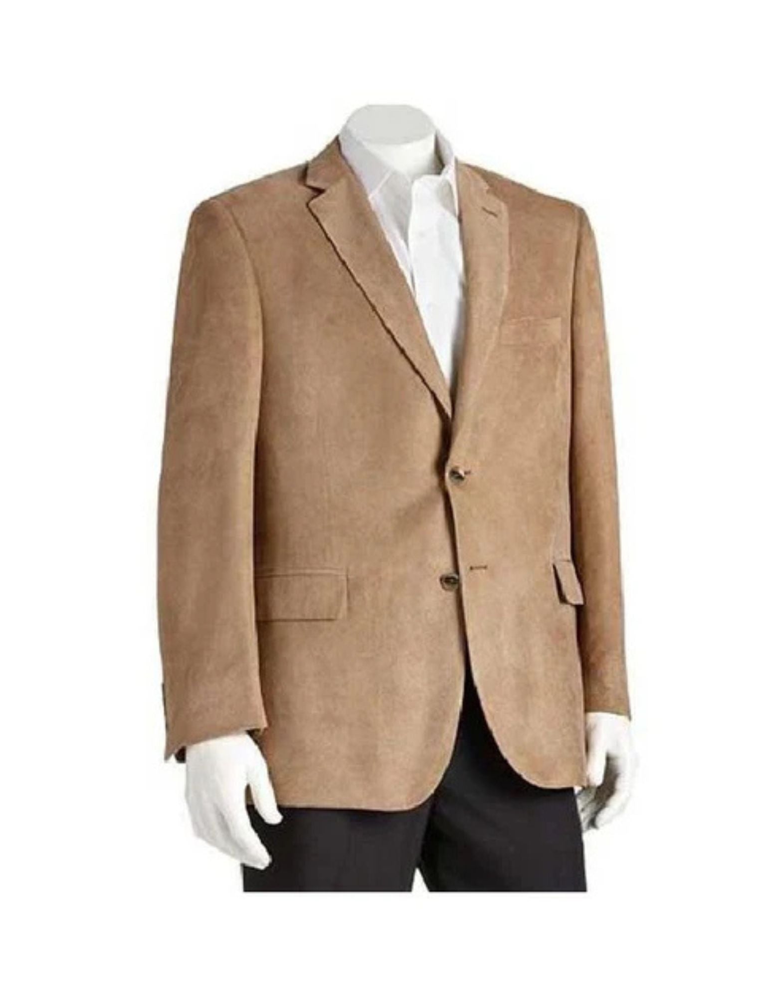 Mens Microsuede Camel Classic Fit Two Button Blazer - S